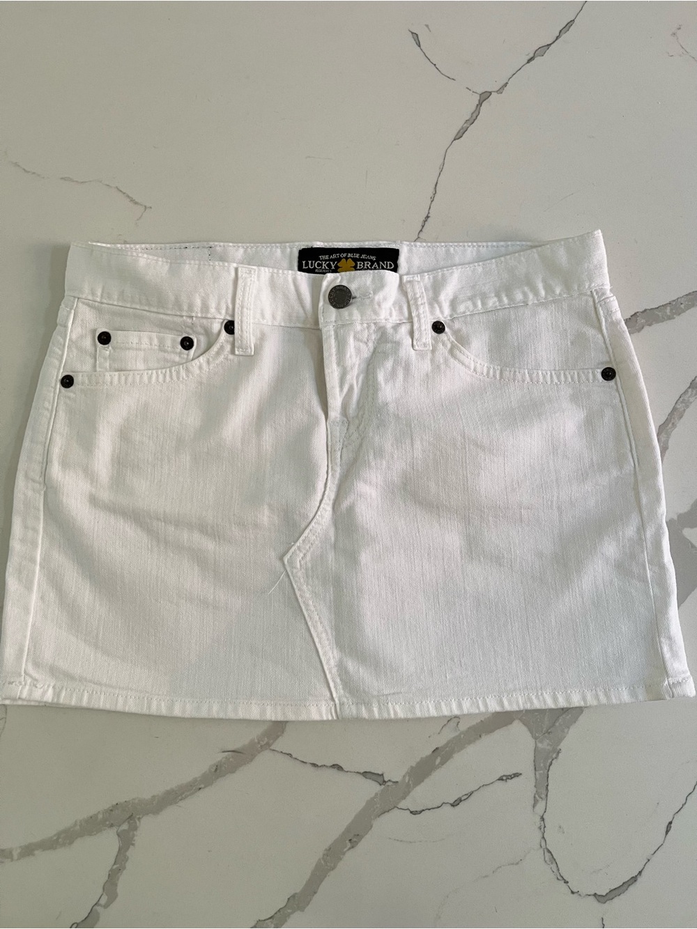 Lucky Brand White Denim Mini Skirt with Rivet Details